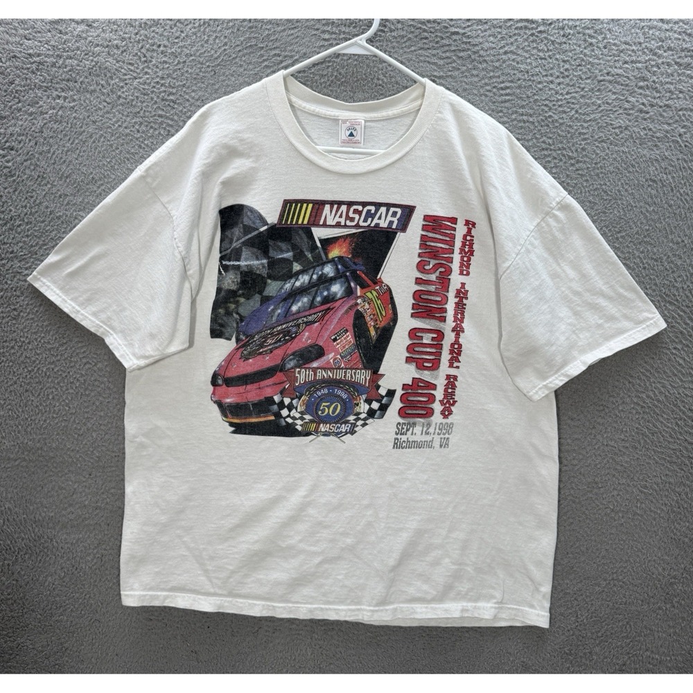 Vintage Nascar Shirt Adult 2XL XXL White Crewneck Tee Skater Grunge Faded 90s